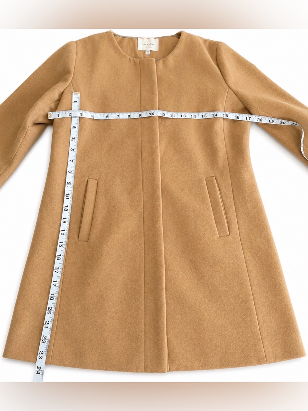 Skies Are Blue Camel Wool Blend Coat M Classic Minimalist Office Quiet Luxury - Picture 5 of 11